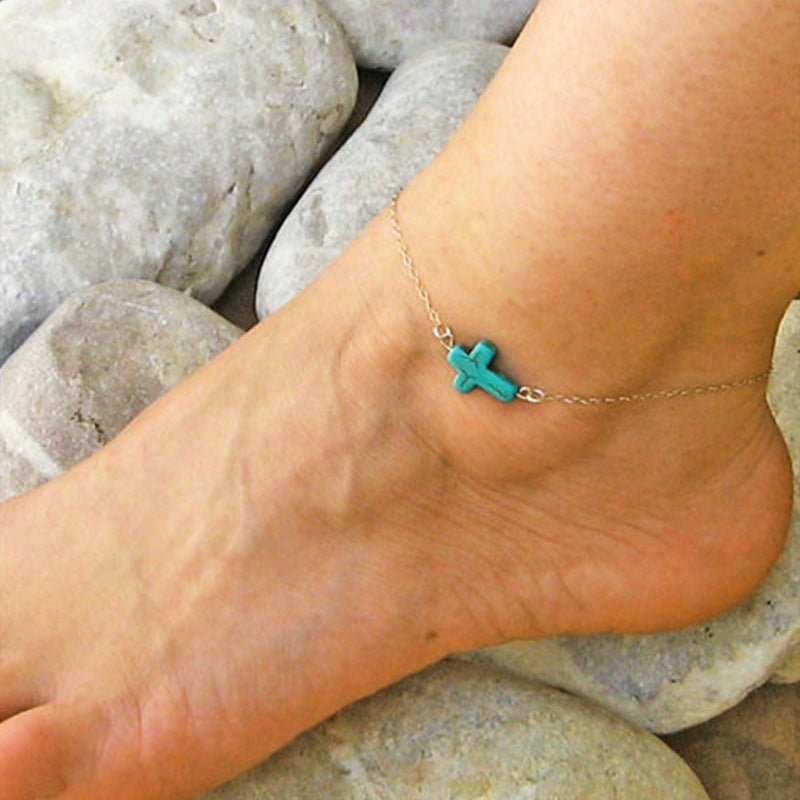 Stylish Recovery Faith Turquoise Cross Anklet