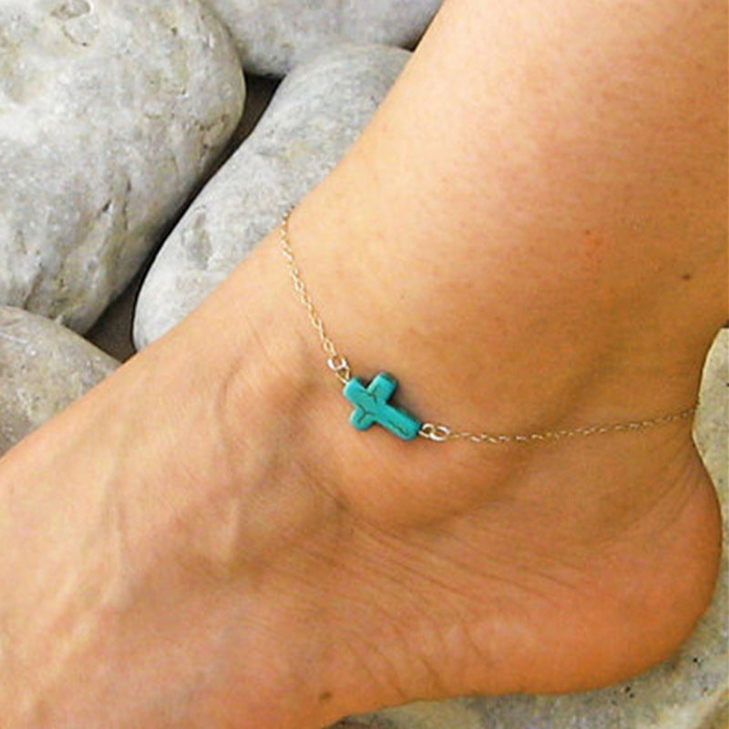 Stylish Recovery Faith Turquoise Cross Anklet
