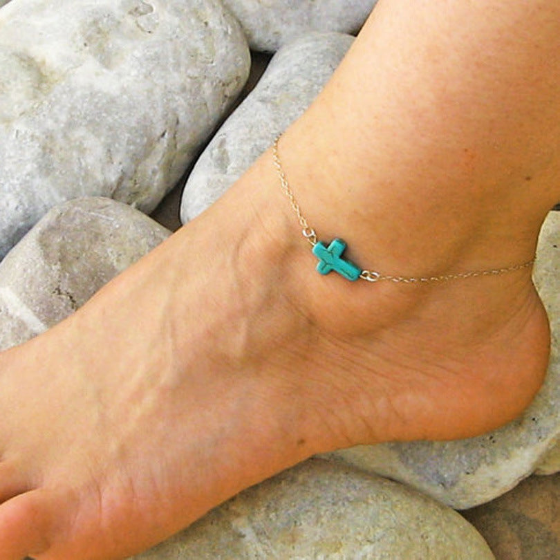 Stylish Recovery Faith Turquoise Cross Anklet